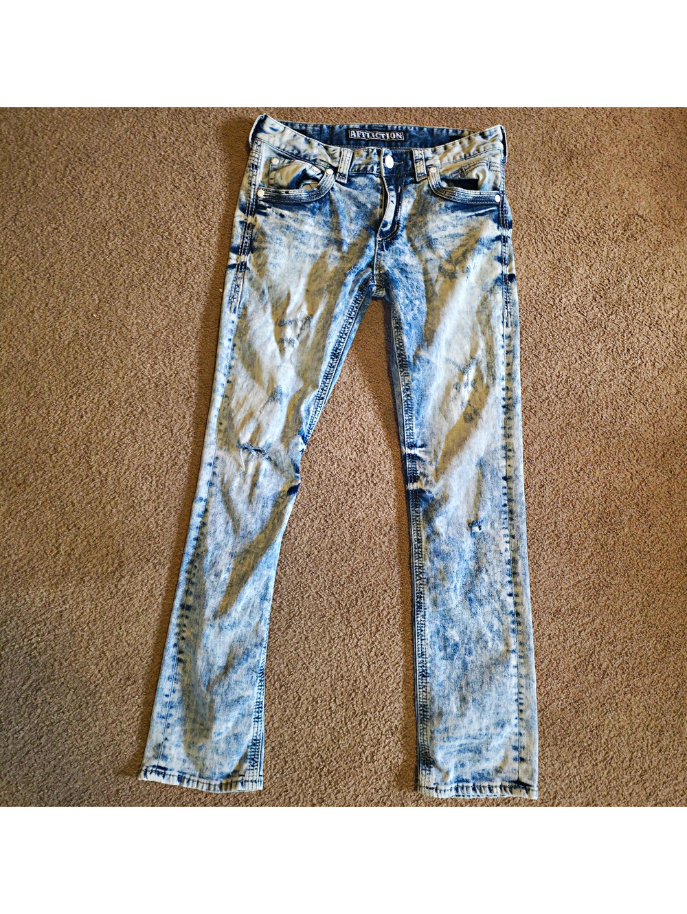 Affliction Gage Jeans Mens 32 Acid Wash Embroidered Distressed Y2K Biker